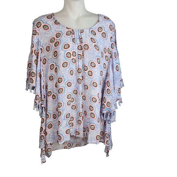 Melissa McCarthy Seven7 Womens Blouse Size 1X Cold Shoulder Flutter Tassel Trim - Picture 1 of 11